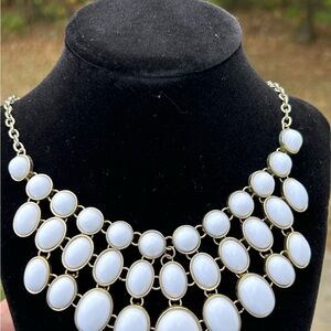 Chunky white layered statement necklace